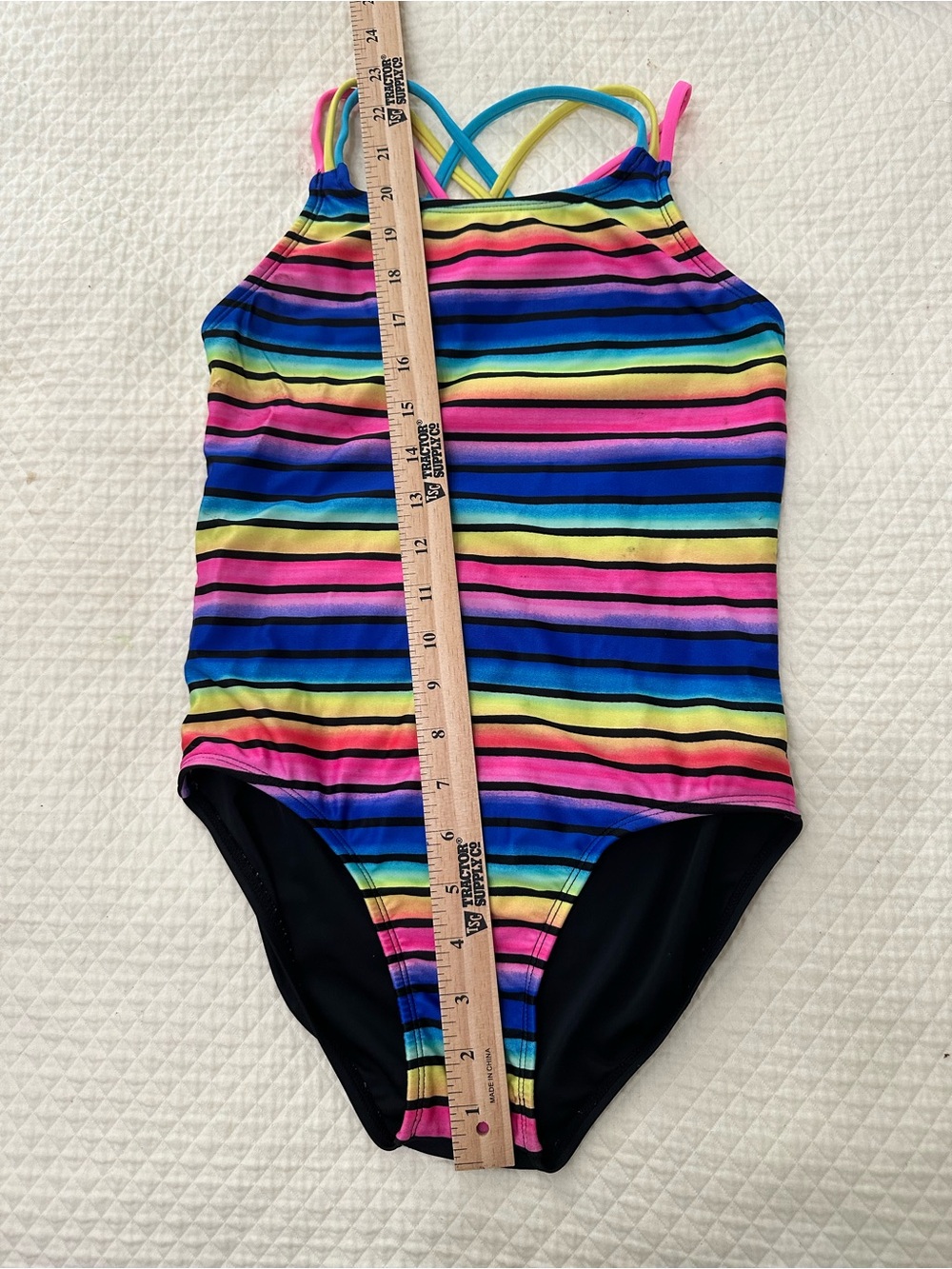 Cat & Jack Rainbow Stripe Girls' One-Piece Swimsuit - Blue, Pink, Yellow, Black